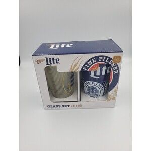 Miller Lite Beer Glass Gift Set. 2-Pack 16 Ounce Bar Pint Glasses
